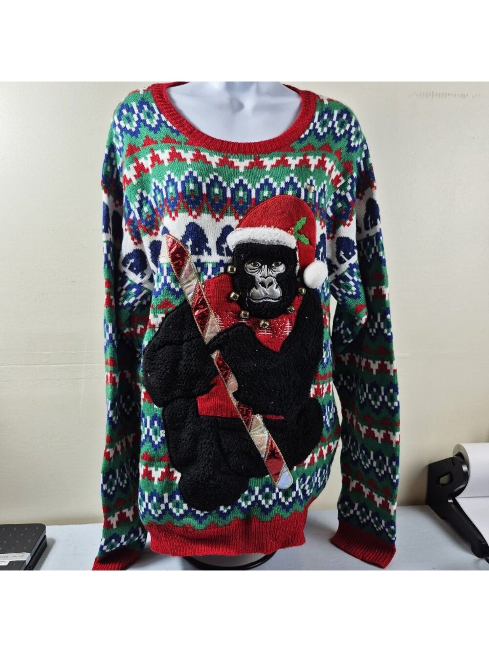 Holiday Time Ugly Christmas Sweater XL 46-48 Gorilla Jingle Bells Santa